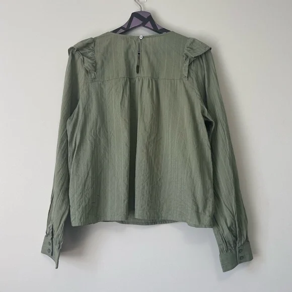 Loft Green Ruffle Cropped Blouse Top Size Large - Picture 5 of 9